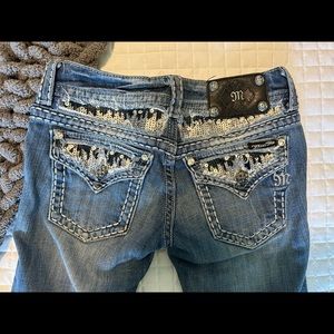 Miss Me jeans, size 25, straight cut, black and silver sequin pockets